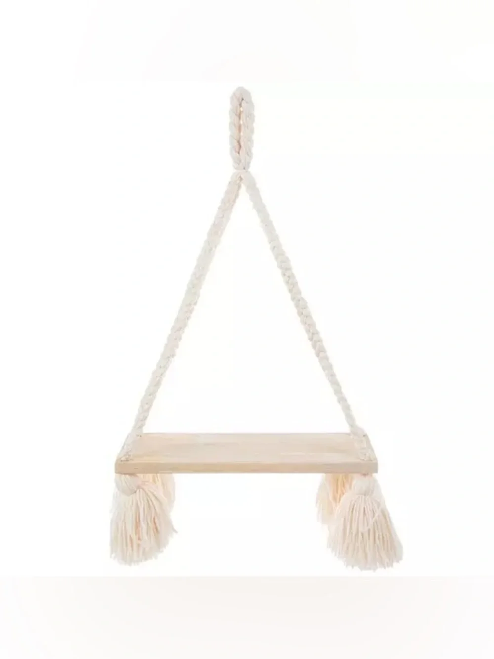 Hanging Wood Shelf With Braids & Tassels